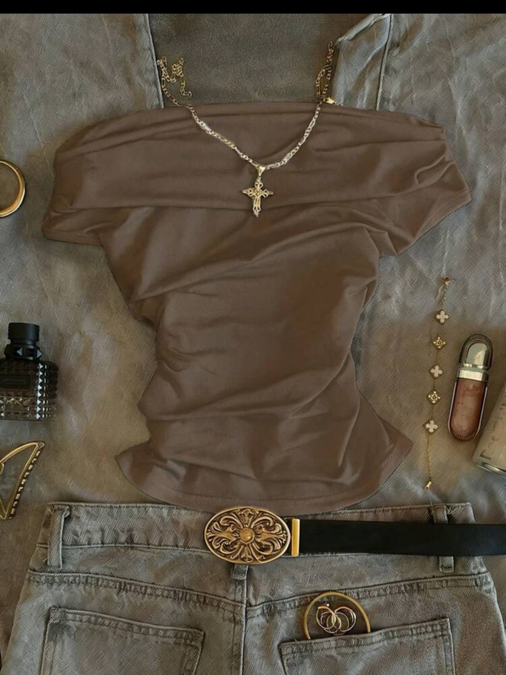 5/$25 Brown off shoulder top